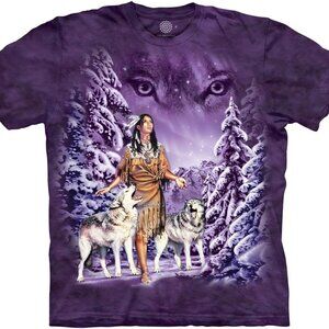 Native American Indian Wolf Eyes Spirit Woman Wolves Purple Mountain Shirt M-3X